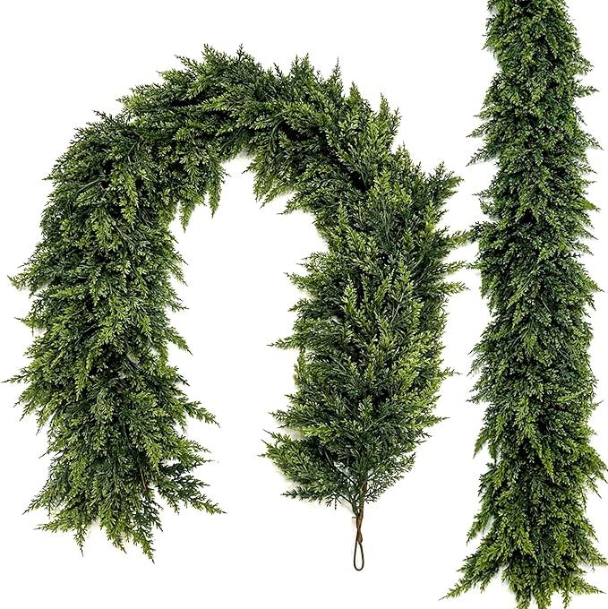 6FT Christmas Garland Decoration, Realistic Artificial Green Faux Cedar Pine Garland Holiday Decor for Outdoor Indoor Green Greenery,Fireplaces Holiday Party Decorations