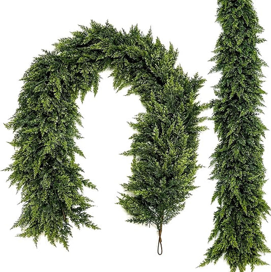 6FT Christmas Garland Decoration, Realistic Artificial Green Faux Cedar Pine Garland Holiday Decor for Outdoor Indoor Green Greenery,Fireplaces Holiday Party Decorations