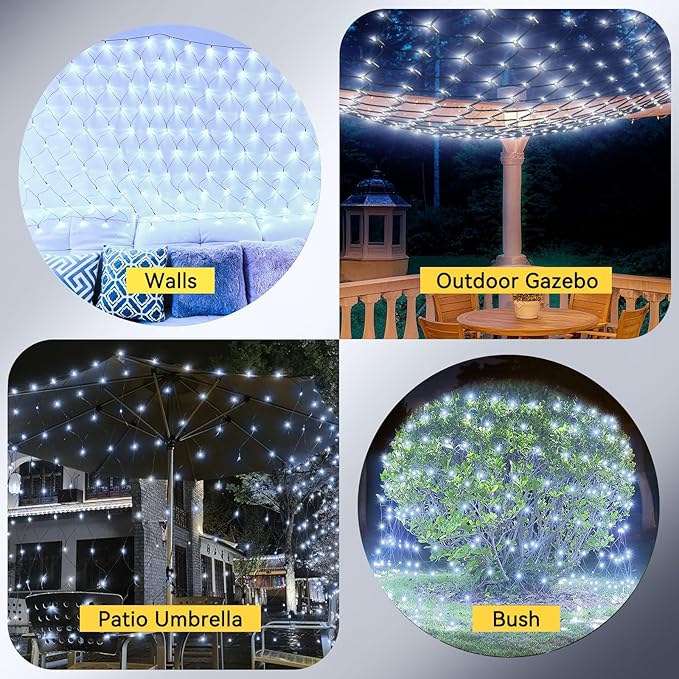 11.5ft x 5ft Solar Net Lights Outdoor, Solar & USB 2 Power Way 240 LED Waterproof Mesh Lights for Bushes, Remote Control 8 Modes String Light Trees Patio Garden Christmas Indoor Decor (Cool White)