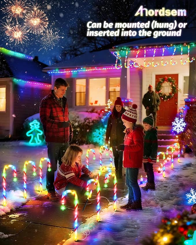 Anordsem Solar Christmas Decorations Outdoor: 21" Candy Cane Stake Lights 12 Pack - Waterproof LED 8 Colorful Lighting Models for Yard Garden Pathway Xmas Decor - 2026 New Year Gifts for Homeowners