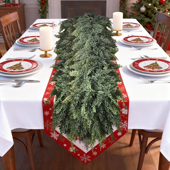 6 FT Real Touch Cedar Garland - Christmas Cedar Garlands for Mantle, Realistic Green Artificial Greenery Pine Garland for Table, Fireplace, Stairs, Wall, Indoor, Outdoor Home Holiday Decor (1, 6 FT)