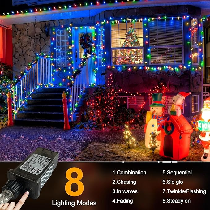98Ft 300LED Christmas Lights Outdoor Decorations 8 Modes & Memory Timer Christmas Lights with Plug in Waterproof Fairy String Lights for Xmas Wedding Party Holiday Decor