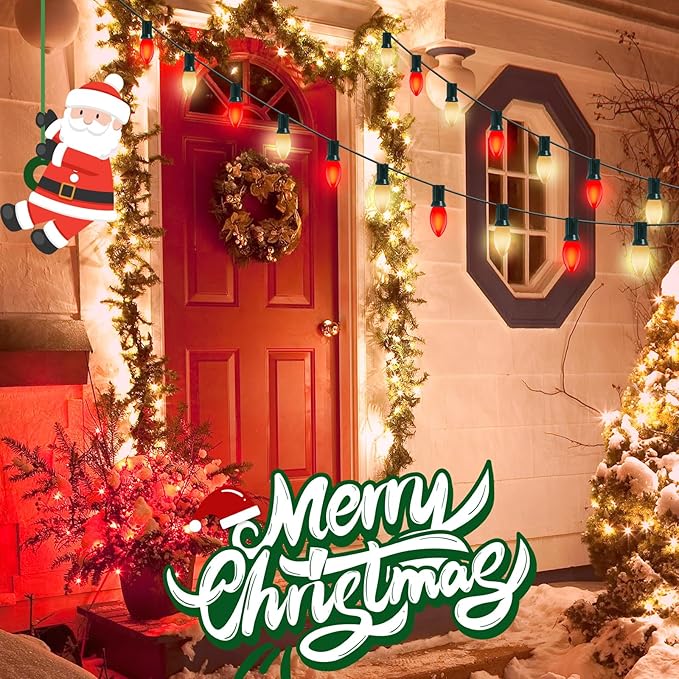 C9 Red and White Christmas Lights Outdoor, 25FT Vintage Christmas String Lights Waterproof with 26 C9 Ceramic Large Bulb Christmas Light UL Listed for Roofline Holiday Party Backyard Patio Decorations