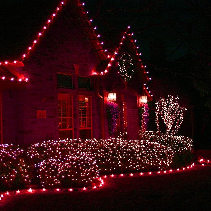 Uptotop Christmas 100 Count String Light, 20FT Plug in Waterproof String Light Decorations for Party Carnival Supplies, Outdoor Yard Garden Decor (RED)