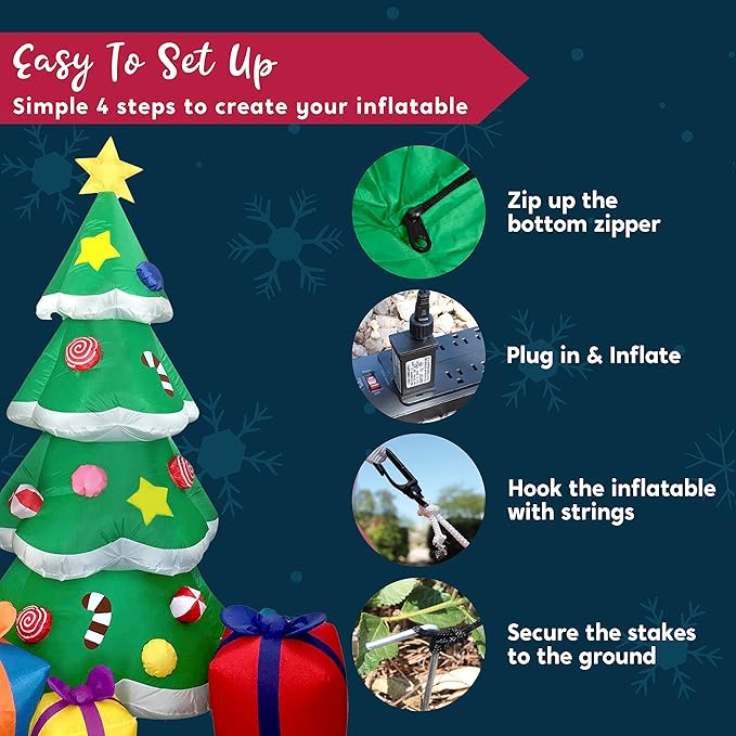 Joiedomi 7 FT Christmas Tree Inflatables Outdoor Decoration, Giant Christmas Inflatable Tree with 3 Gift Boxes with Build-in LEDs for Blow Up Xmas Decoration, Indoor Outdoor Yard Garden Lawn Décor