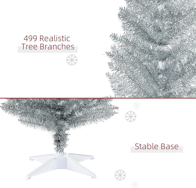 HOMCOM 7' Artificial Pencil Christmas Tree, Slim Xmas Tree with 499 Realistic Branch Tips and Plastic Stand, Silver
