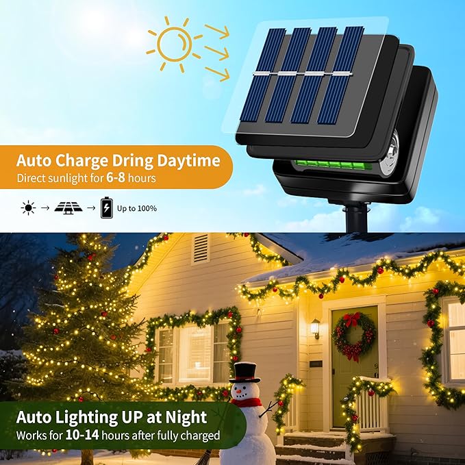 Solar String Lights Outside, 4Pack 480 LED Christmas Lights, 160FT Solar Twinkle Light with 8 Modes Waterproof Outdoor for Christmas Tree Halloween Wedding Garden Patio Yard Decorations(Warm White)