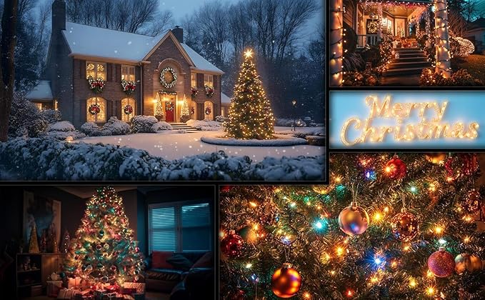 OZS 6 Pack 480LED Solar Christmas String Lights Outdoor, Waterproof 8 Modes Solar Tree Light, Green Wire Christmas Lights Outdoor for Garden, Party, Wedding, Christmas Decorations (Warm White)