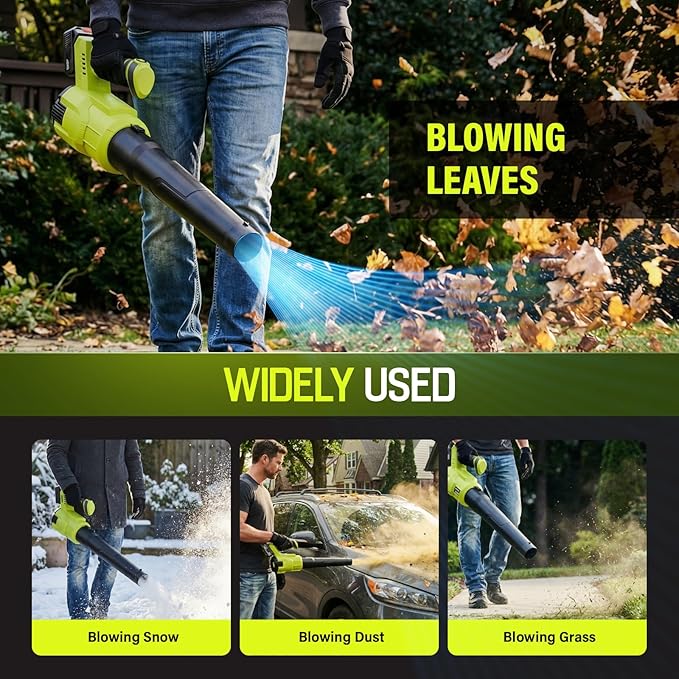 Leaf Blower Cordless, Upgraded 650 CFM 280 MPH, 21V Electric Cordless Leaf Blower with 2 x 4.0Ah Batteries and Charger, Battery Powered for Lawn, Yard and Patio