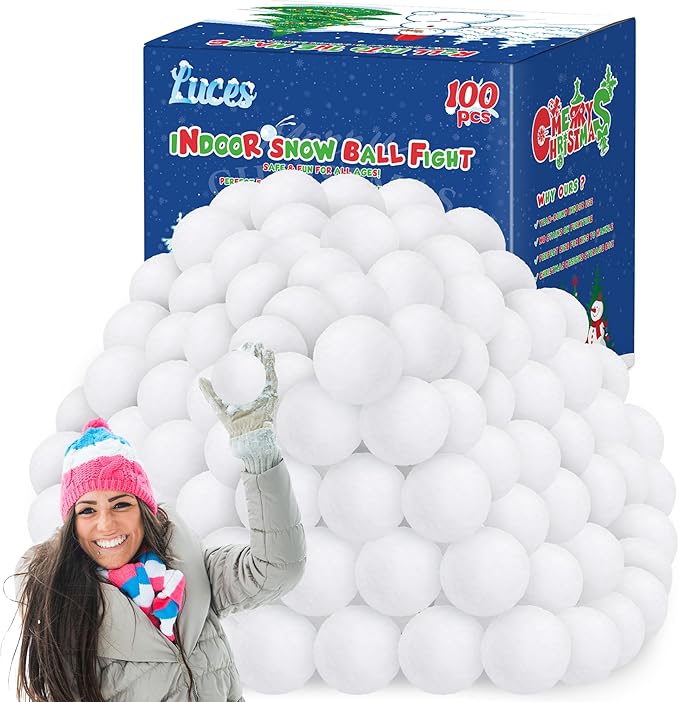 Luces 100 PCS Fake Snow Balls, Plush Indoor Snow Ball Fight Set, Soft Winter Game Balls for Outdoor Indoor, Christmas Tree Decorations DIY Accessories Parent-Child Interaction