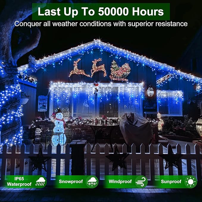 1620 LED Christmas Lights with 360 Drops,164ft 8 Modes Fairy Lights with Timer Waterproof, Plug-in Hanging Icicle String Lights for Outdoor Holiday Wedding Party Christmas Decor Blue & CoolWhite