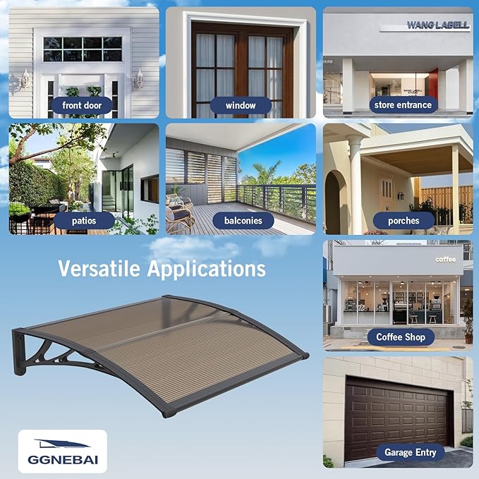 Awning for Door Entrance,40x120 inches Window Awnings for Doors Canopy Polycarbonate Cover Patio Door Awning UV Rain Snow Sunlight Protection Hollow Shee