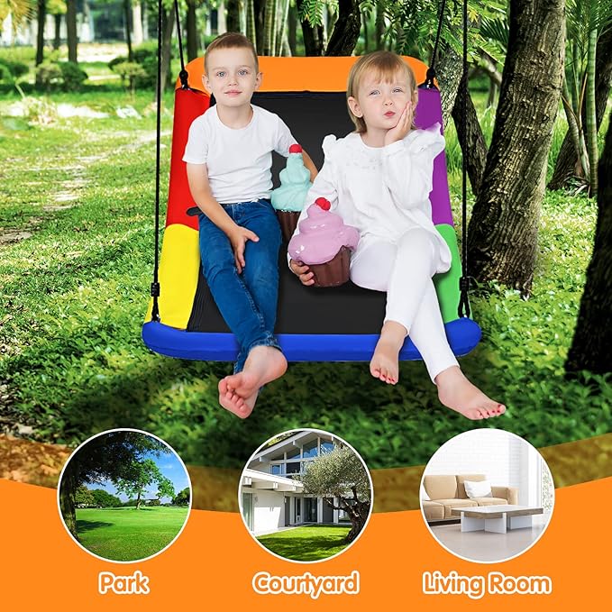 Costzon 700 lbs Giant 60'' Platform Tree Swing for Kids and Adult, Indoor/Outdoor Large Swing with Oxford Fabric, Adjustable Hanging Ropes, Suitable for Park, Playground, Backyard (Multicolor)