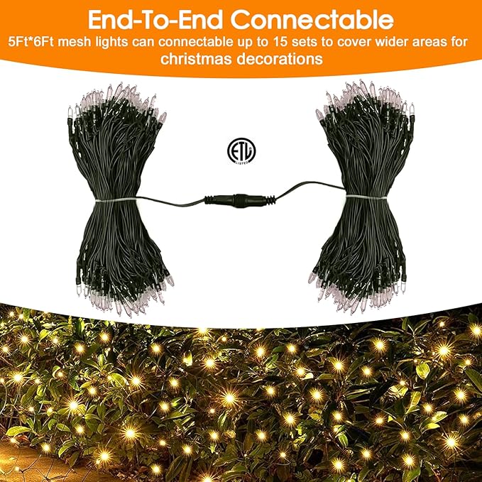Christmas Net Lights Outdoor for Bushes, 6x5ft 120LED Net Light Outdoor Mesh Lights, Connectable Waterproof Net Light for Bushes,Garden,Yard,Trunk,Xmas Tree,Christmas Décor
