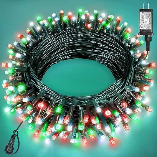 40FT 120 LED Christmas Lights Outdoor, Red White Green Christmas String Lights with Waterproof, 8 Modes & Timer, Connectable Christmas Tree Lights for Indoor Bedroom Xmas Holiday Decor