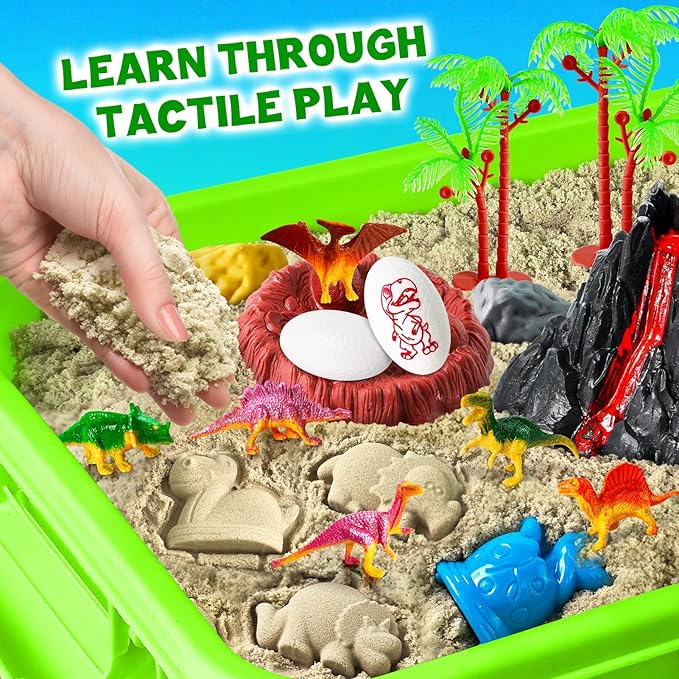 Sensory Bin, Dinosaurs Kit with Sensory Sand, Play Sand Pretend Play Beach Toy, Sandbox for Girls and Boys