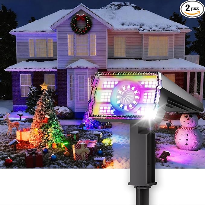 2 Pack - Solar Christmas Lights Outdoor Waterproof,6 Color Changing Spotlights &10 Modes, IP67 Waterproof,105° Adjustable Solar Spot Lights for Pathway/Garden/Yard/Patio/Landscape/Backyard Xmas Decor