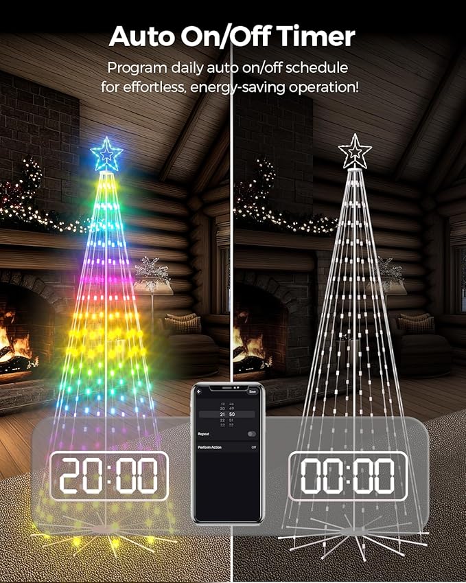 9ft Smart Outdoor Lighted Christmas Tree with Sturdy Iron Base, 16 Mil Color Changing, Music Sync, Timer, Group Control, RGB Led Christmas Decorations for Indoor Outdoor