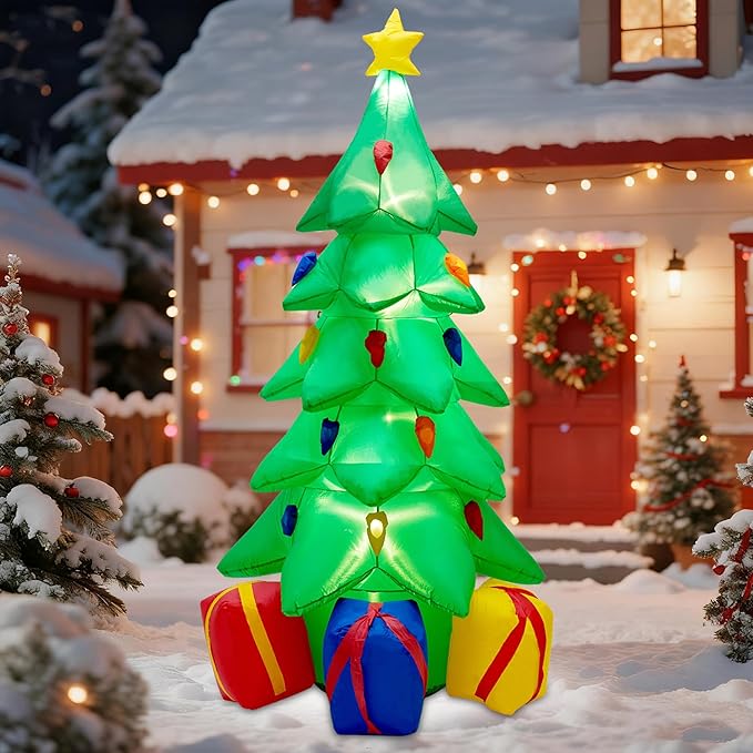 7 FT Inflatable Christmas Tree, Christmas Tree with 3 Gift Wrapped Boxes, Christmas Decoration for Indoor Outdoor Yard Garden