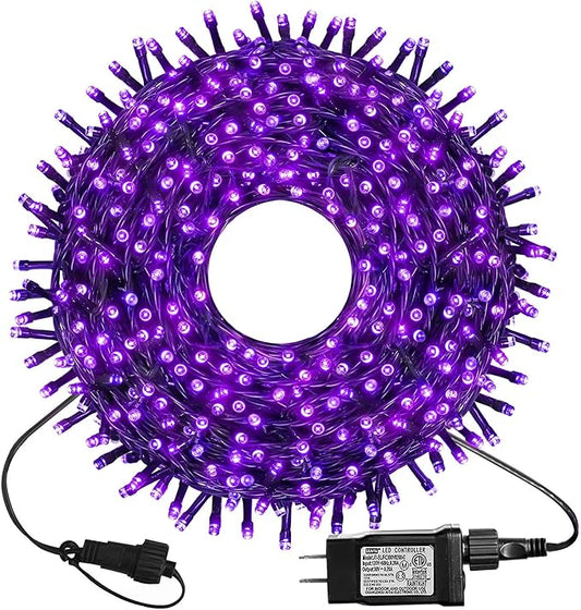 kemooie 300 LED Purple Christmas Lights, 99FT Connectable 8 Lighting Modes Plug in Fairy Lights, Waterproof for Outdoor, Halloween Christmas Wedding Party Garden Decorations (Purple
