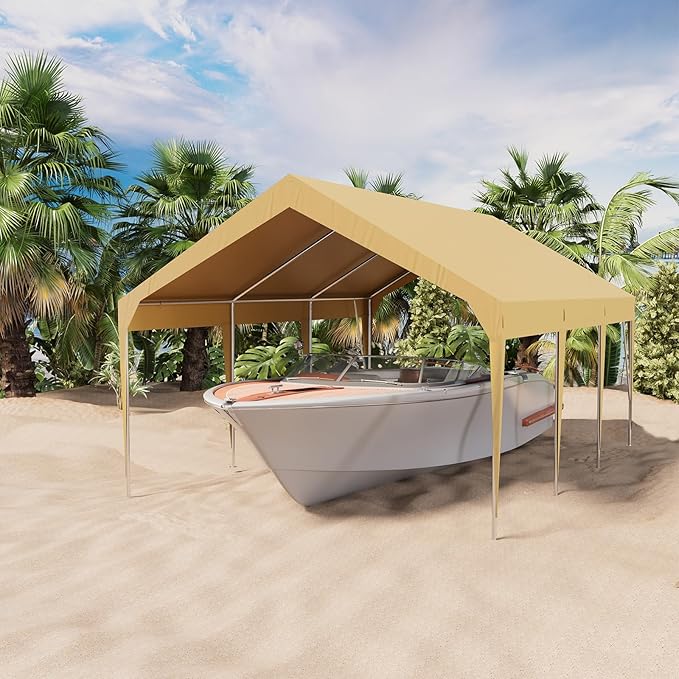 12x20FT Heavy Duty Carport Canopy Portable Garage Shelter, Waterproof UV-Resistant Outdoor Storage Cover with Adjustable Height for Cars Boats