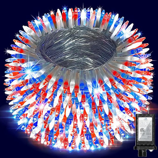 750 LED Chrstmas Lights, 240ft Outdoor Christmas String Lights with 12 Modes, Red White and Blue LED String Lights with Timer Dimmable Waterproof for Tree Fence Garden Xmas Wedding Party Decor