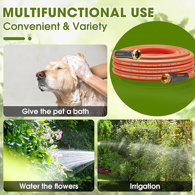 Heavy Duty Garden Hose ? 5/8 Inch Flexible, Lightweight Hybrid Hose with 600 PSI Burst Pressure, Swivel Handle, and Durable Copper Male/Female Fittings (Orange, 25FT)