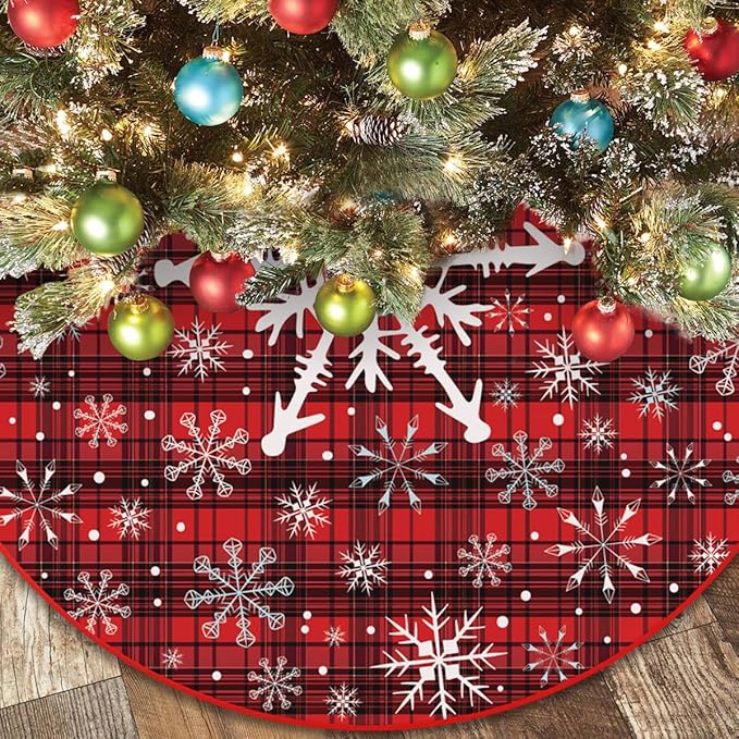 48 Inch Snowflake Christmas Tree Skirt – Holiday Tree Mat for 6 to 7.5 Ft Trees, Durable & Soft Christmas Decorations for Home, Living Room, Party, Winter Xmas Holiday Decor