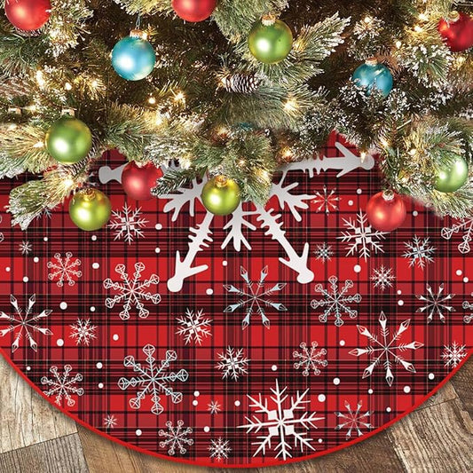 48 Inch Snowflake Christmas Tree Skirt – Holiday Tree Mat for 6 to 7.5 Ft Trees, Durable & Soft Christmas Decorations for Home, Living Room, Party, Winter Xmas Holiday Decor