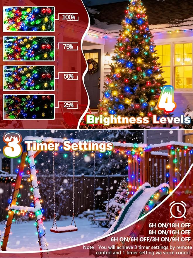 Voice Controlled Christmas Lights with Remote, 132 FT 400 LED String Lights Indoor Outdoor with 12 Modes 3 Timers, Dimmable Twinkle Light Plug in Waterproof for Xmas Tree Party Decor, Multicolor