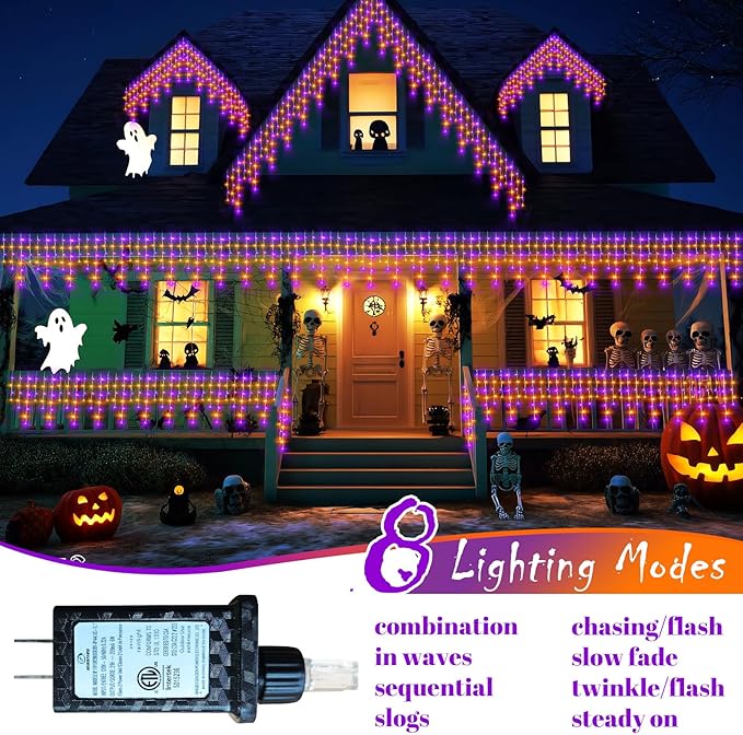 Outdoor String Lights Waterproof Halloween Lights with Timer, 11 Modes for Holiday Party Home Decor (Purpel+Orange, 360LED 32FT)