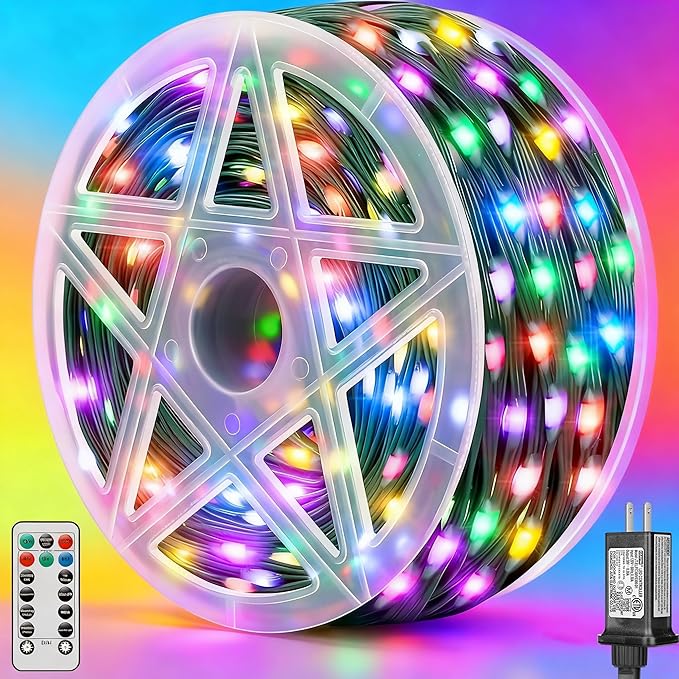 Brightever 360FT 1100 LED Christmas Lights with Remote, IP67 Waterproof Plug-in Christmas Tree Lights - 8 Modes & 3 Timers, Dimmable Outdoor String Light for House Yard Xmas Decorations (Multicolor)