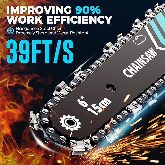 Chainsaw 6-Inch 1 Pack 2000mAh Battery Hand Mini Chain Saw Birthday Christmas Gifts for Men Portable Cordless for Wood Cutting Tree Trimming Projects Gardening Tools (Blue-1 Battery)