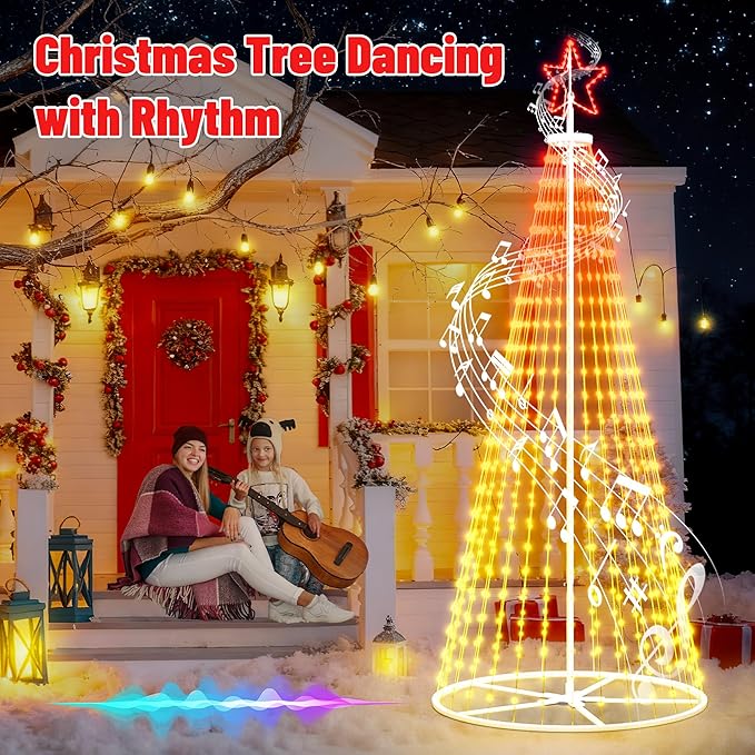 12FT Outdoor Christmas Tree - Smart Christmas Tree Outdoor Lighted Decoration, x-mas Star Tree Bluetooth App Control Color Changing x-mas Tree Light for Yard & Garden