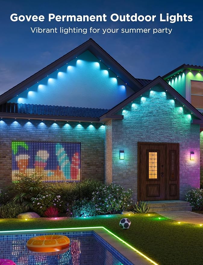 Govee Permanent Outdoor Lights Pro, 200ft with 120 RGBIC LED Lights for Daily and Accent Lighting, 75 Scene Modes for Outdoor Decor, IP67 Waterproof, Works with Alexa, Google Assistant, Matter, Black