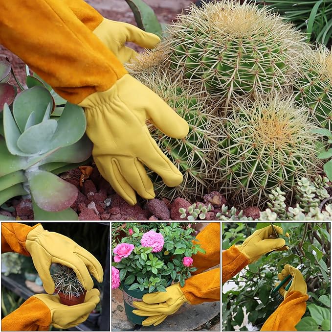 Gardening Gloves for Men&Women, [2024 Updated] Professional Rose Pruning Gloves Thorn Proof, Adjustable Cuff, Breathable Leather Cowhide Long Garden Gloves,Garden Gifts & Tools for Gardener,Yard Work
