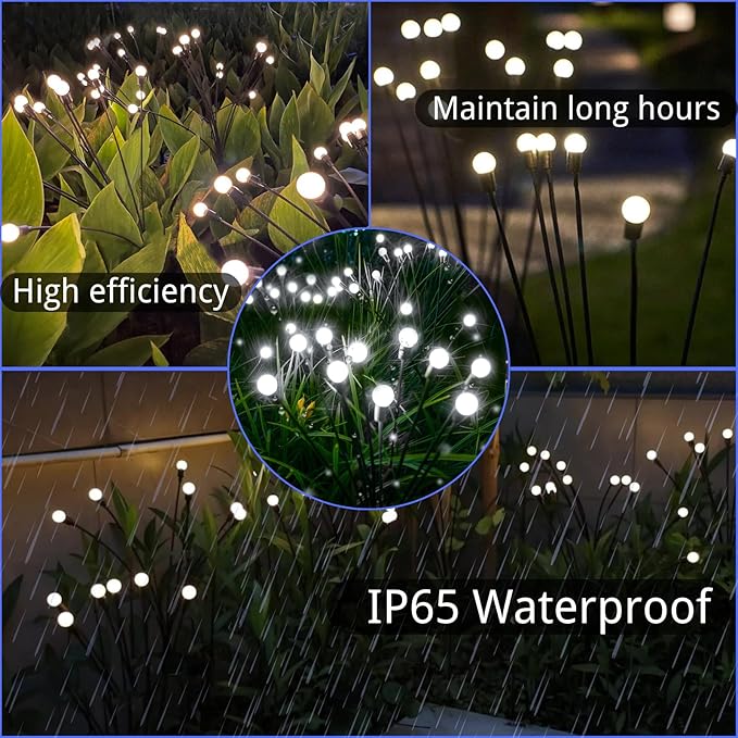 OZS 2 Pack Total 16 LED Solar Garden Lights Fairy Outdoor - Solar Firefly Lights Outdoor, Sway by Wind, Waterproof for Garden Patio Pathway Fairy Decoration (Cold White)