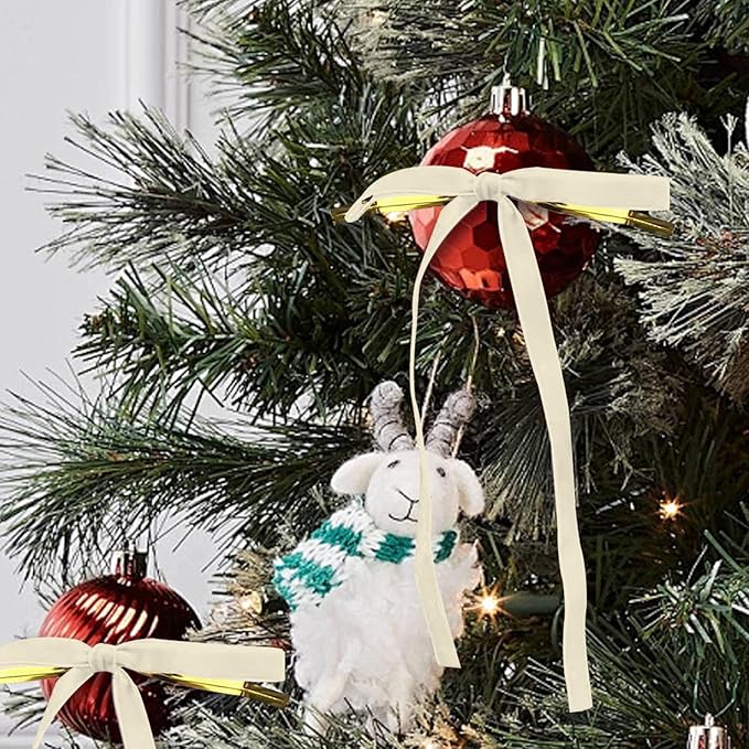 24 Pcs Velvet Bows for Christmas Tree Ribbon Bows for Home Tree Garland Wreath Indoor Rustic Crafts Gift Xmas Decorations Holiday Wedding Outdoor (Beige)