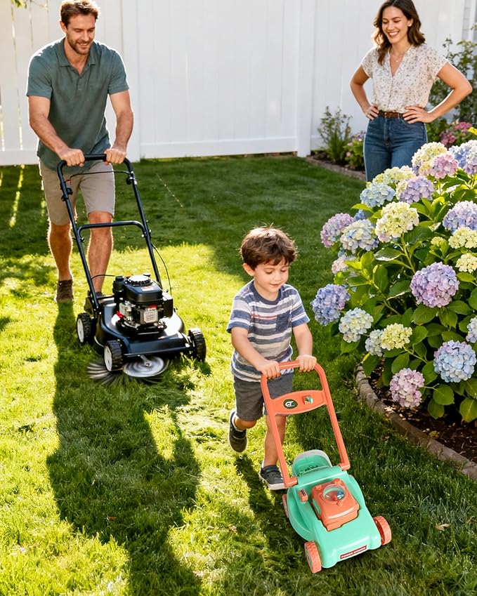 Kids Lawn Mower with Realistic Grass-Cutting Action and Sounds – No Batteries Required | Fun Outdoor Push Toy, Birthday Gift & Holiday Present for 3, 4, 5, 6, 7, 8 Year Old Boys and Girls (Green)