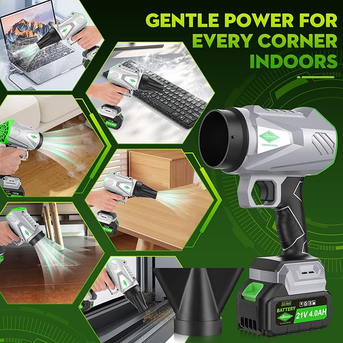 Leaf Blower Cordless with Battery and Charger,1000,000 RPM, 395CFM 1000G Power, Lightweight Handheld Design, Extended Nozzle,Blower for Patio Cleaning,Car Blowing Water, Blowing Leaves and Dust