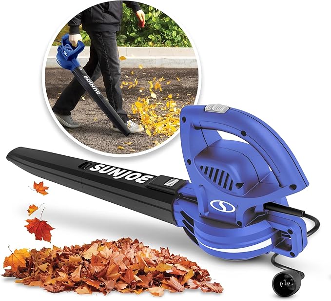 Sun Joe Corded Electric Leaf Blower Machine, 155 MPH, 260 CFM, 6-Amp Motor, Blue - Portable and Lightweight Gardening Equipment for Yard Care and Lawn Maintenance, SBJ597E-SJB