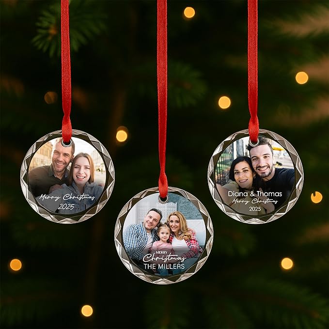 Personalized Photo Christmas Ornament | Custom Name Acrylic Glass Ornament 2025 Holiday Keepsake Decoration