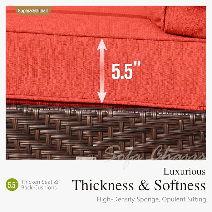 Sophia & William Extra Large Outdoor Patio Swivel Sofa Chairs Set 2 PCS Heavy-Duty Metal Porch Furniture with High Back & Deep Seating Area, 5.5" Thicken Cushions for Deck, Lawn, Outside (Red)