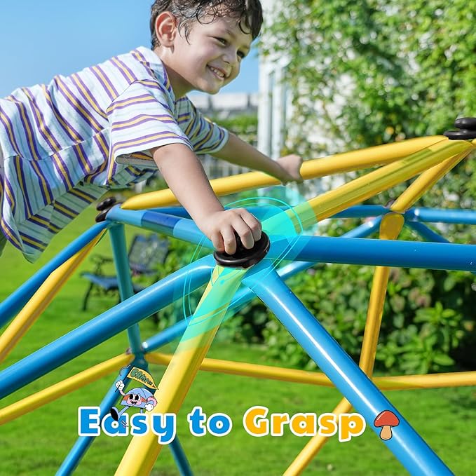 Zupapa New Upgraded Outdoor Geometric Dome Climber with Tent, 1000LBS Weight Capability, 3D Assembly Video, Suitable for 1-6 Kids Climbing Frame (Blue+Yellow, 10FT)