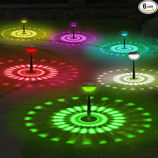 Ensenior Color Changing Solar Lights Outdoor, Auto ON/Off 6500K White Light & RGB LED Solar Garden Lights for Pathway, Yard, Patio, Waterproof, Energy-Efficient Landscape Lighting, 6-Pack