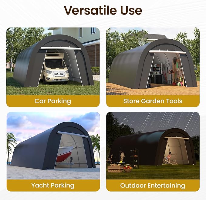 Wisteria Lane Heavy Duty Carport with 4 Cloth Bags, All-Weather Car Canopy with 2 Roll-up Doors, Portable Garage Storage Shelter Shed for Boat, Truck, or Garden Tools, 12' x 25'