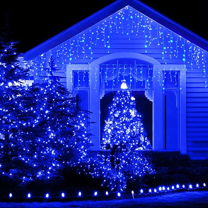 Led Christmas Lights Outdoor Christmas Decorations Hanging Lights 400LED 8 Modes 75 Drops, Waterproof Outdoor Indoor Fairy Christmas Light for Party, Holiday, Wedding, Eaves Decorations (Blue)