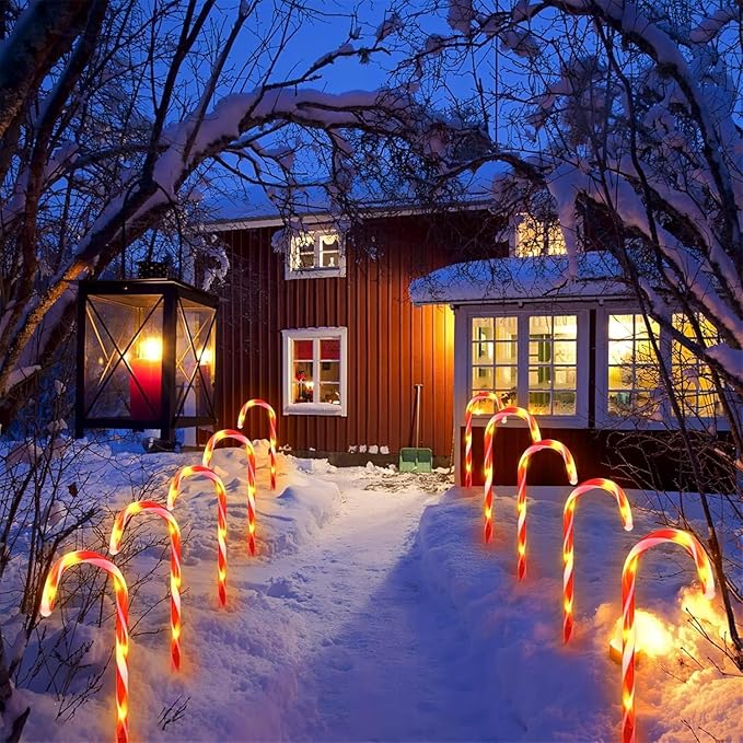 Upgraded 24 Pack Solar Candy Cane Lights Outdoor, Solar Christmas Lights Outdoor Waterproof with 8 Modes, Xmas Pathway Candy Cane Christmas Decorations Outside for Garden Lawn Yard Party