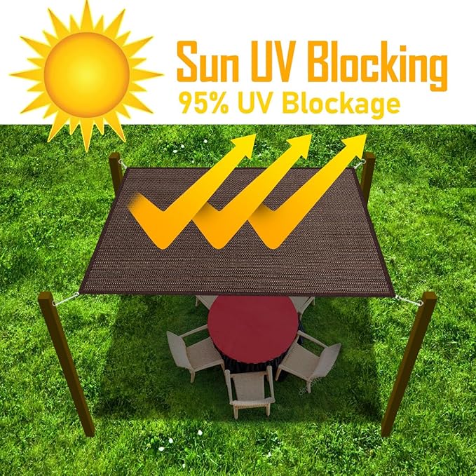 10' x 11' Brown Sun Shade Sail Straight Edge Canopy Awning Pergola Cover, for Outdoor Patio Lawn Garden Backyard Carport