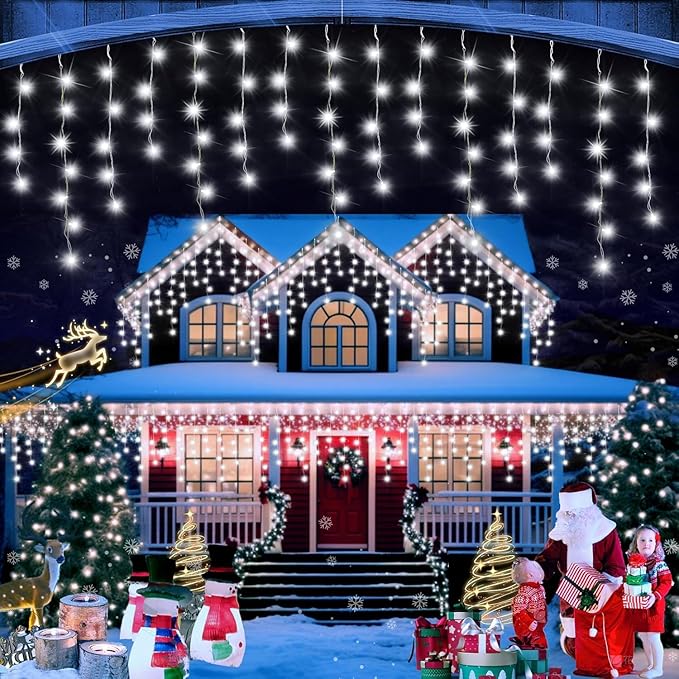 480 LED 49FT Christmas Lights Plug in 8 Modes with Timer Dimmable Ice Lights Outdoor Waterproof Indoor Ice String Lights for Roof Porch Garden Holiday Wedding Xmas Decor (Cool White)